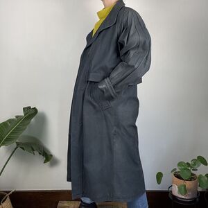 Vintage Genuine Leather Trench Coat, Slate-Gray-Blue